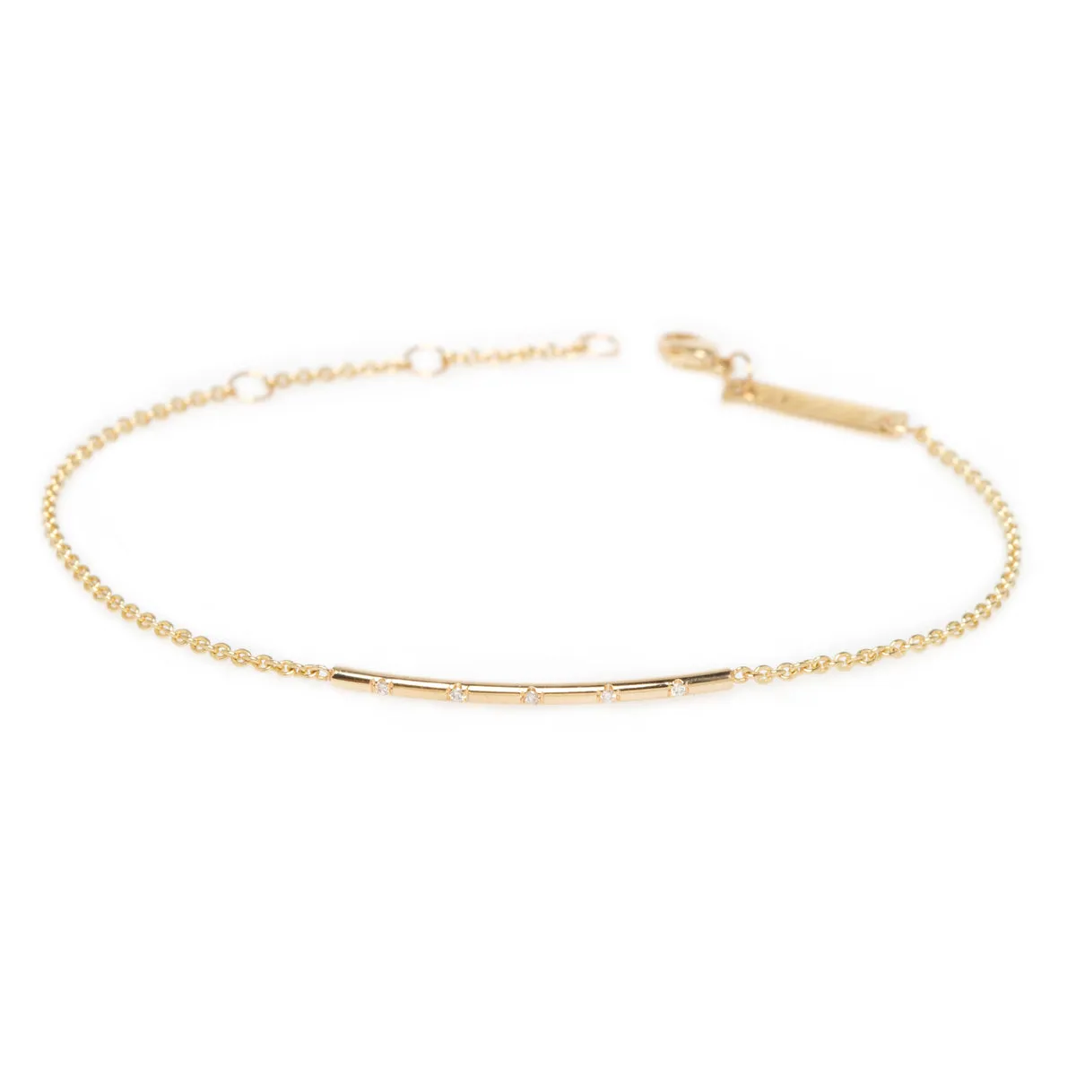 14k 5 Bead Set Diamond Bar Bracelet