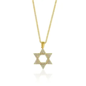 14K Gold Pendant Magen David Shape Inlaid With Cubic Zirconia