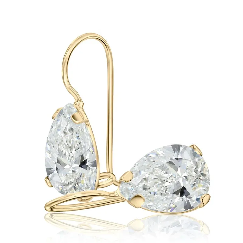 14K Yellow Gold Teardrop White Cubic Zirconia 7X10mm Dangle Earrings