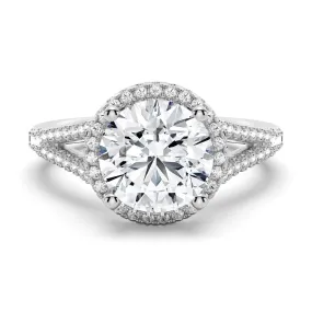 3 CT. Round Halo Moissanite Engagement Ring With Pavé Split Band