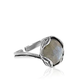 925 Sterling Silver Round Brown Labradorite 12mm Ring