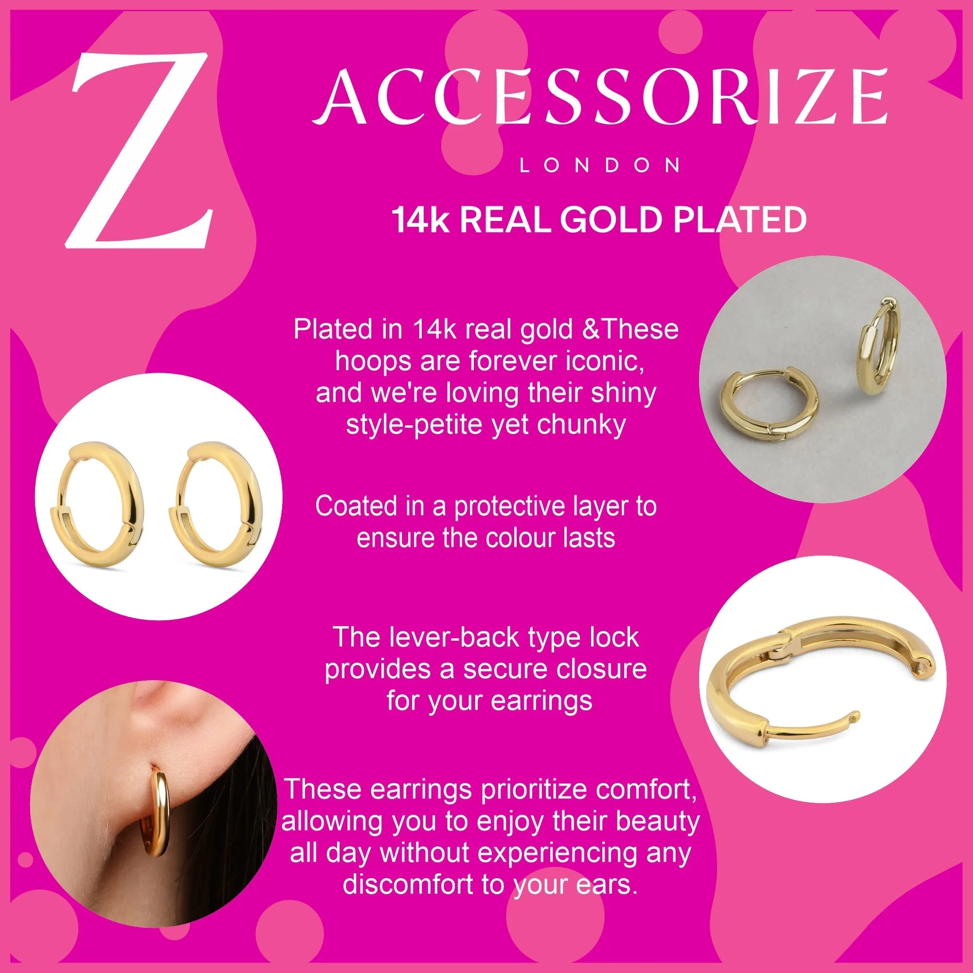 Accessorize London Women's Z Real Gold-Plated Z Plain Huggie Hoop Earrings