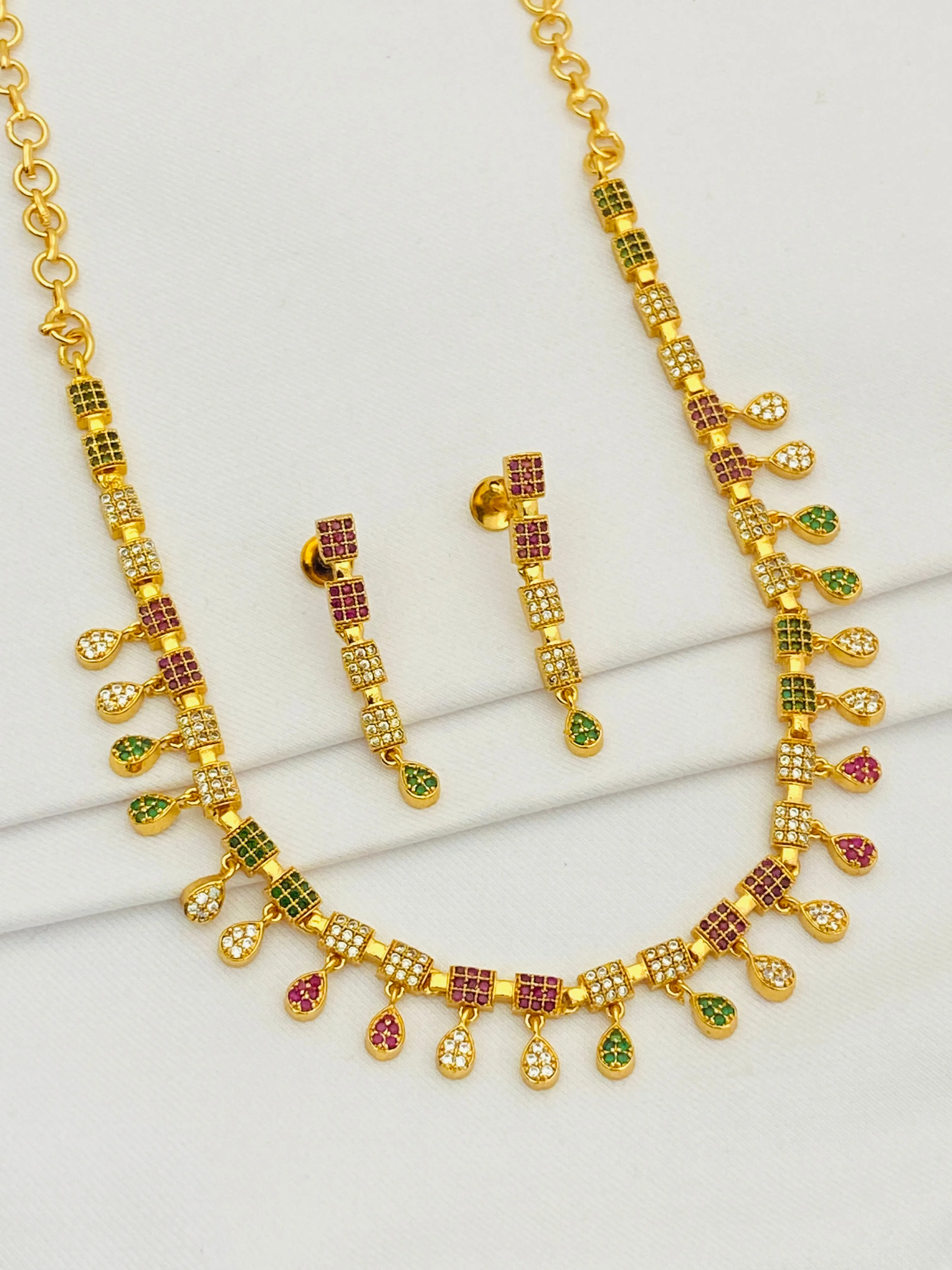 Alluring Multi Color Premium Gold Plated Necklace With Earrings