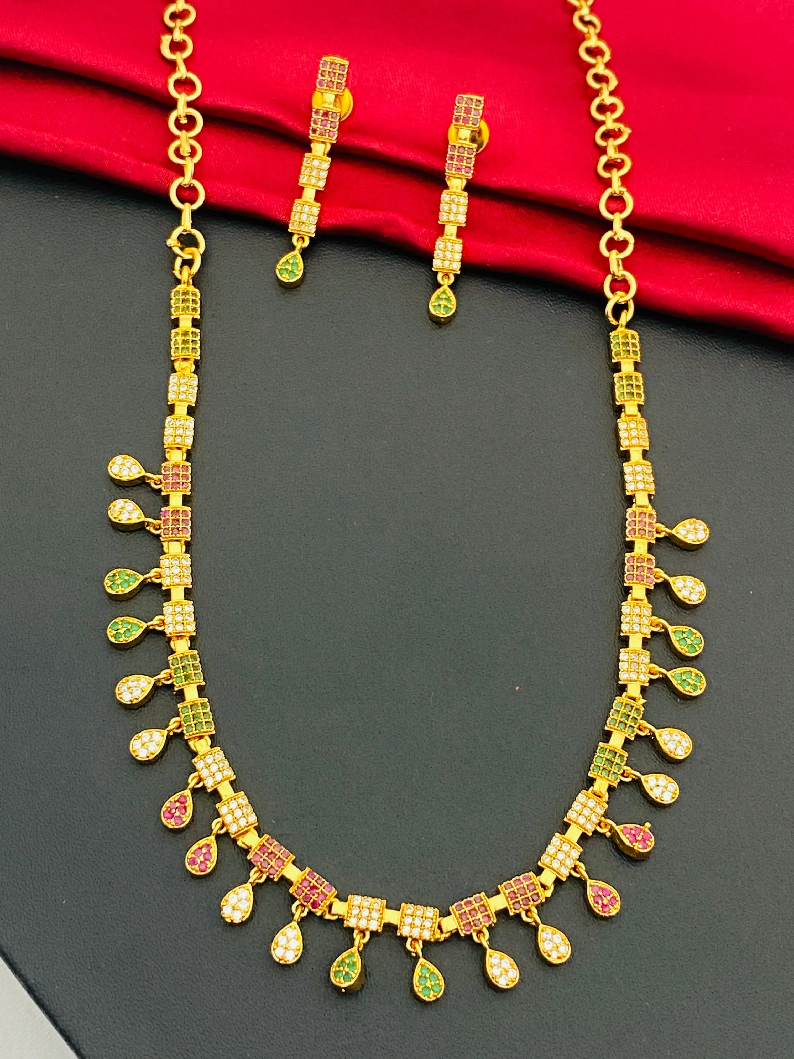 Alluring Multi Color Premium Gold Plated Necklace With Earrings