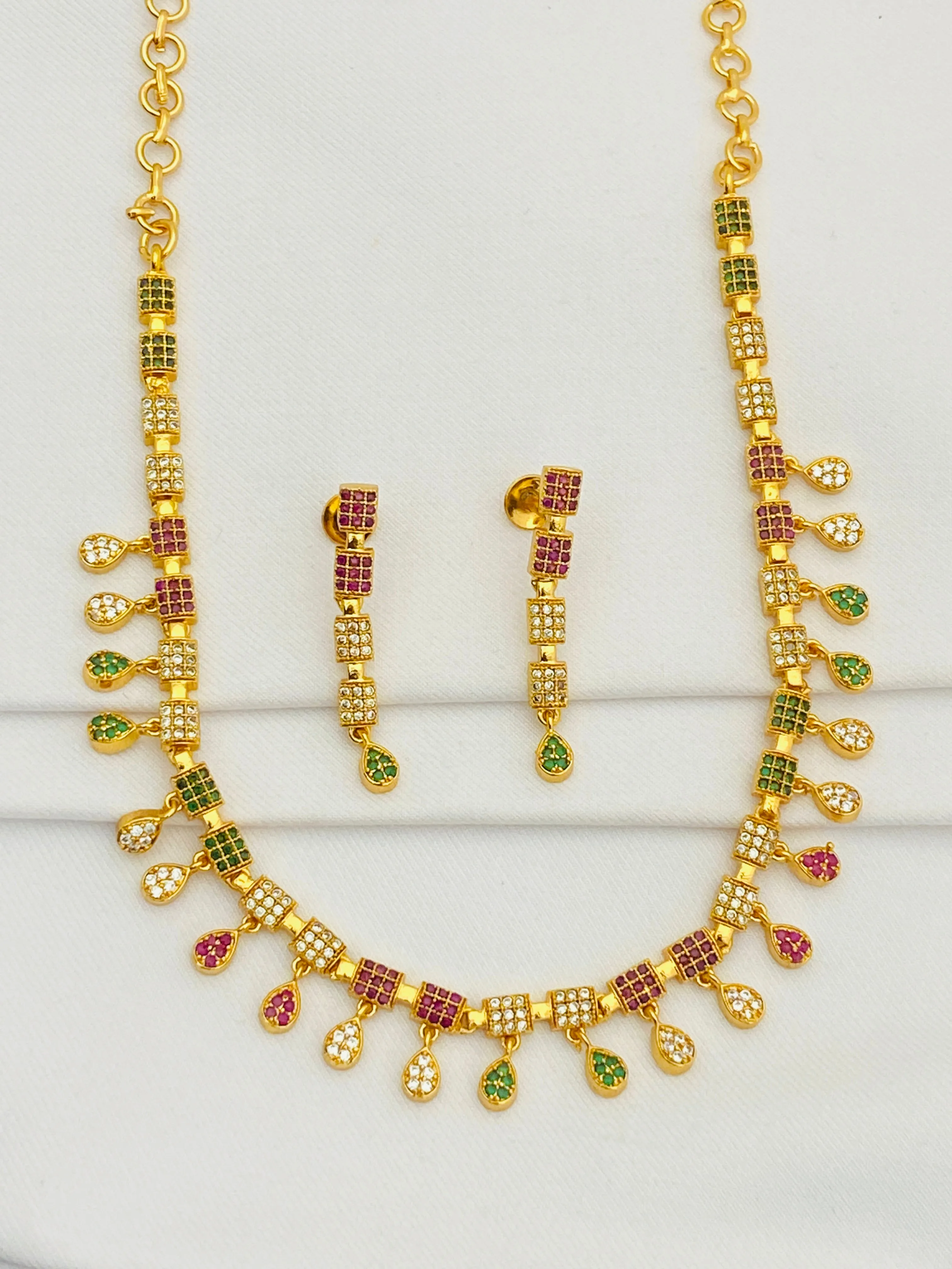 Alluring Multi Color Premium Gold Plated Necklace With Earrings