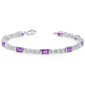 Amethyst Bracelet Sterling Silver Baguette Shape 4.25 Carats