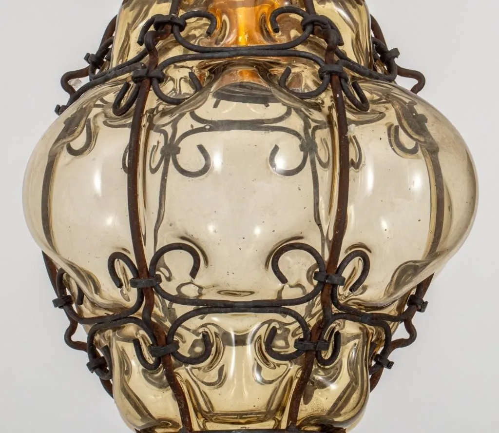 Archimede Seguso Attr. Amber Glass Pedant Lamp