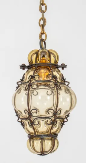 Archimede Seguso Attr. Amber Glass Pedant Lamp