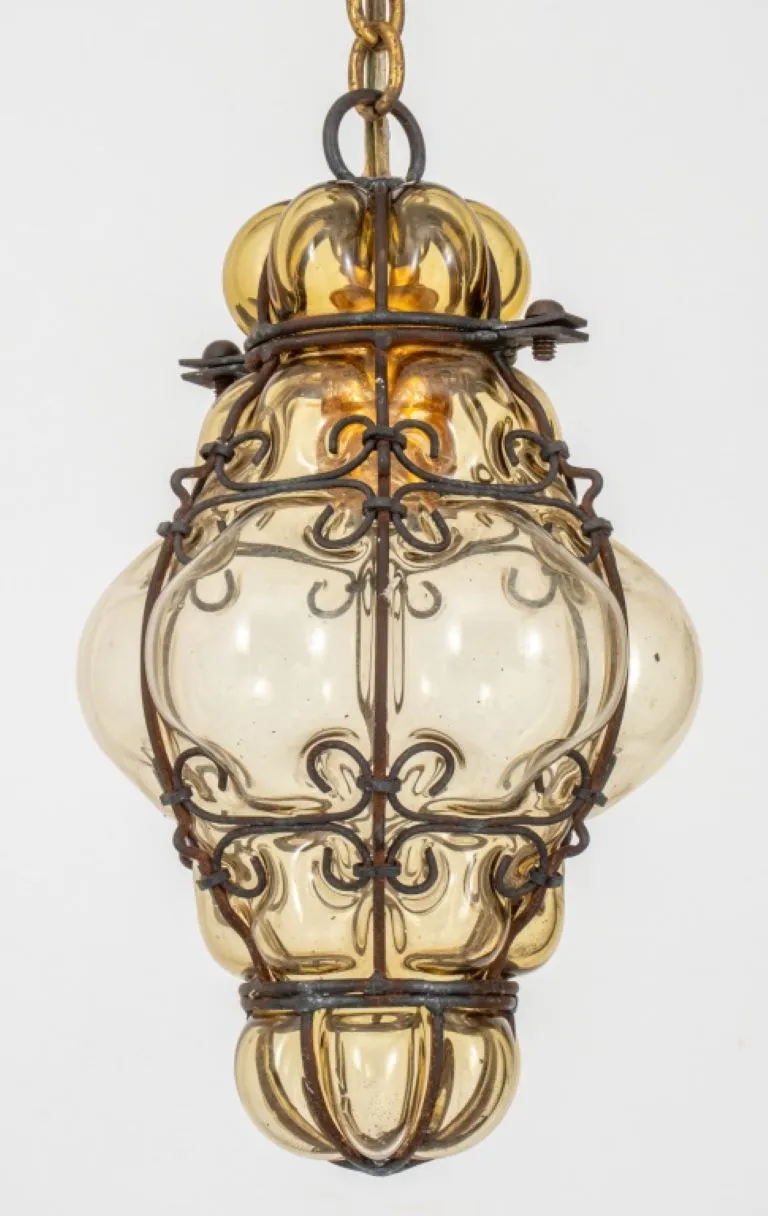 Archimede Seguso Attr. Amber Glass Pedant Lamp