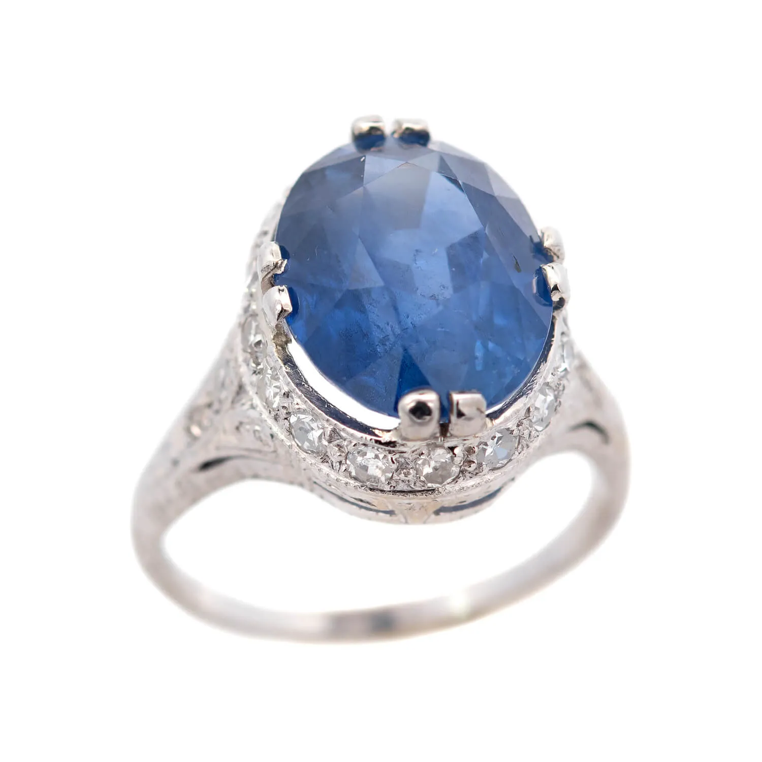 Art Deco Platinum Diamond & Ceylon Sapphire Ring 6.19ctw