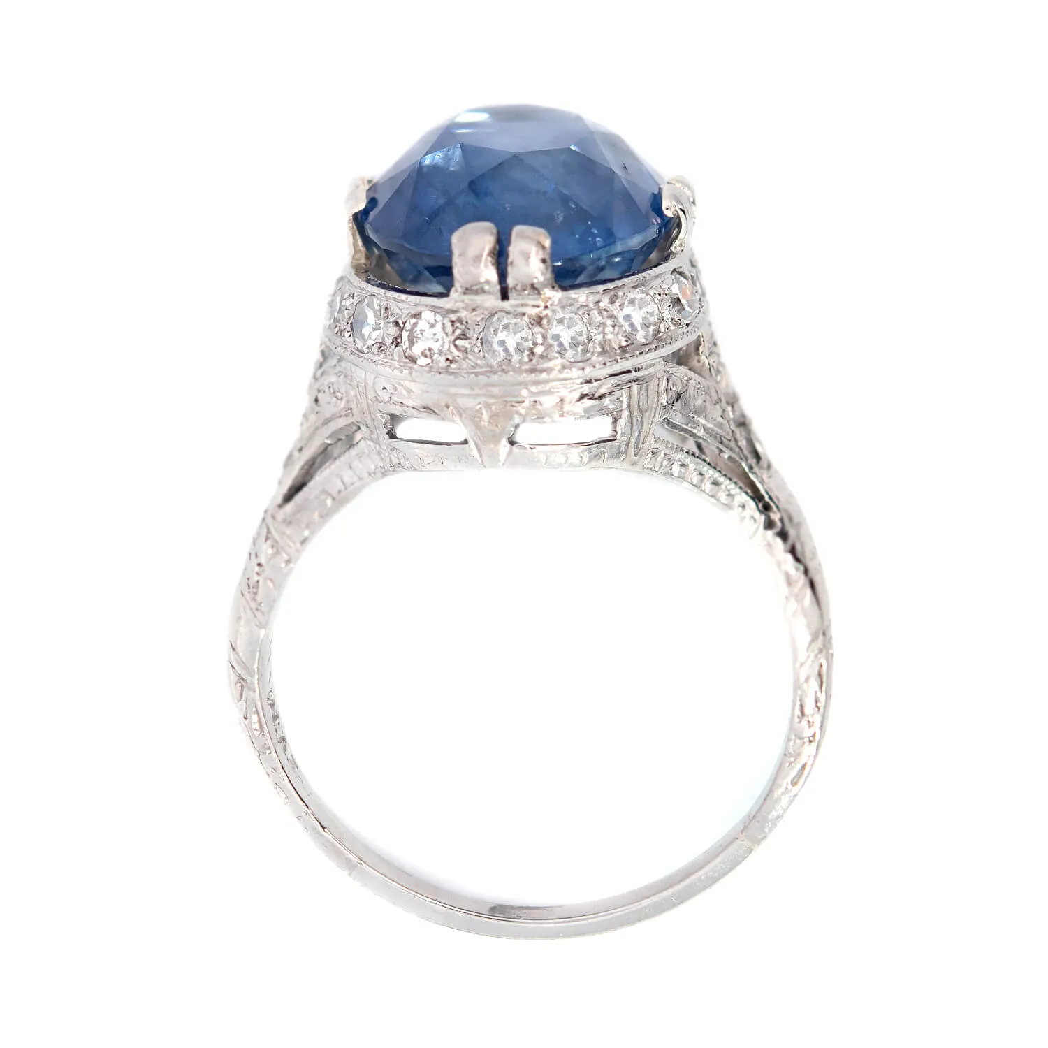 Art Deco Platinum Diamond & Ceylon Sapphire Ring 6.19ctw