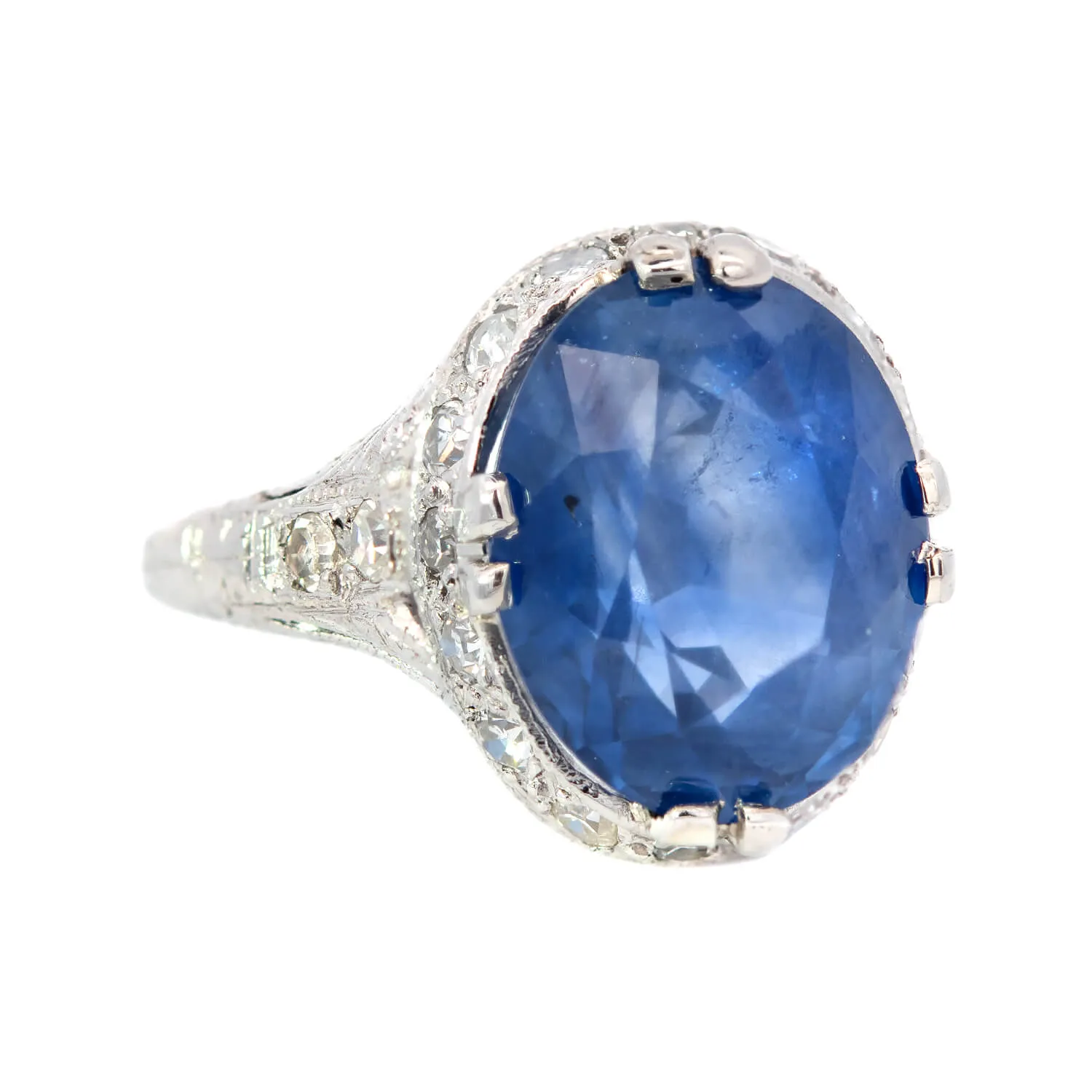 Art Deco Platinum Diamond & Ceylon Sapphire Ring 6.19ctw