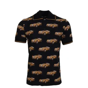 Black Car Print Short Sleeve Polo T-Shirt