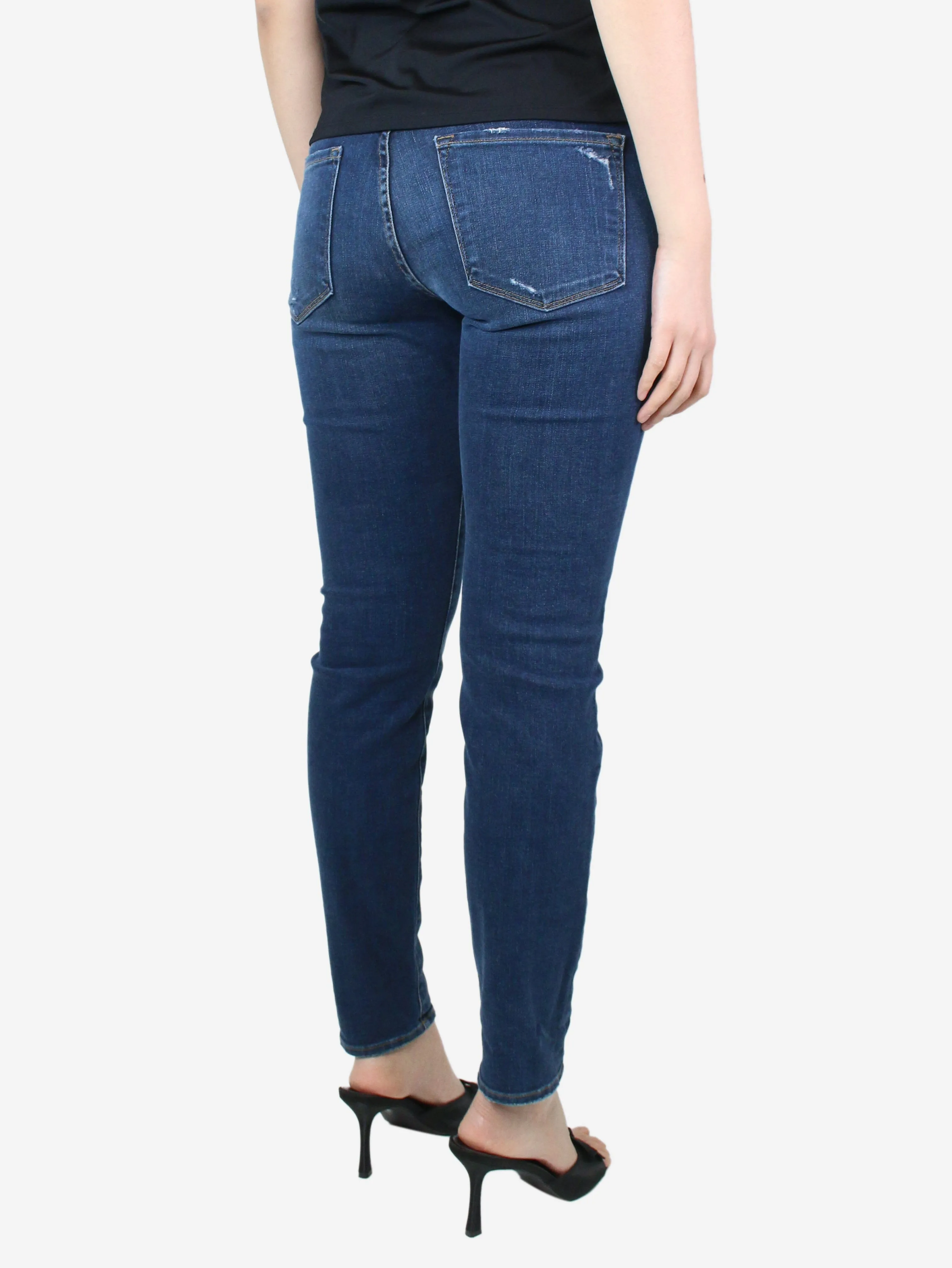 Blue mid-rise straight-leg jeans - size UK 8