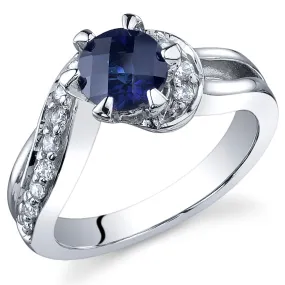 Blue Sapphire Ring Sterling Silver Round Shape 1.25 Carats Size 9