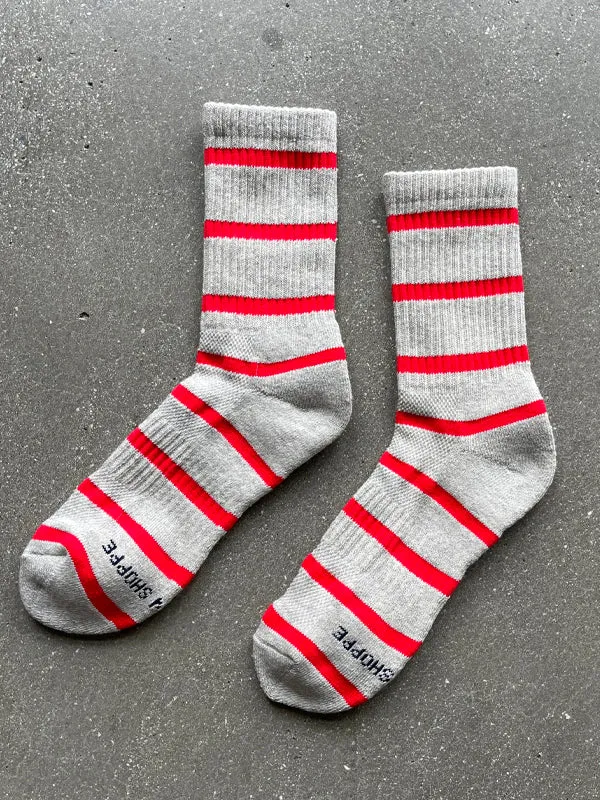 Boyfriend Socks - Grey Red Stripe