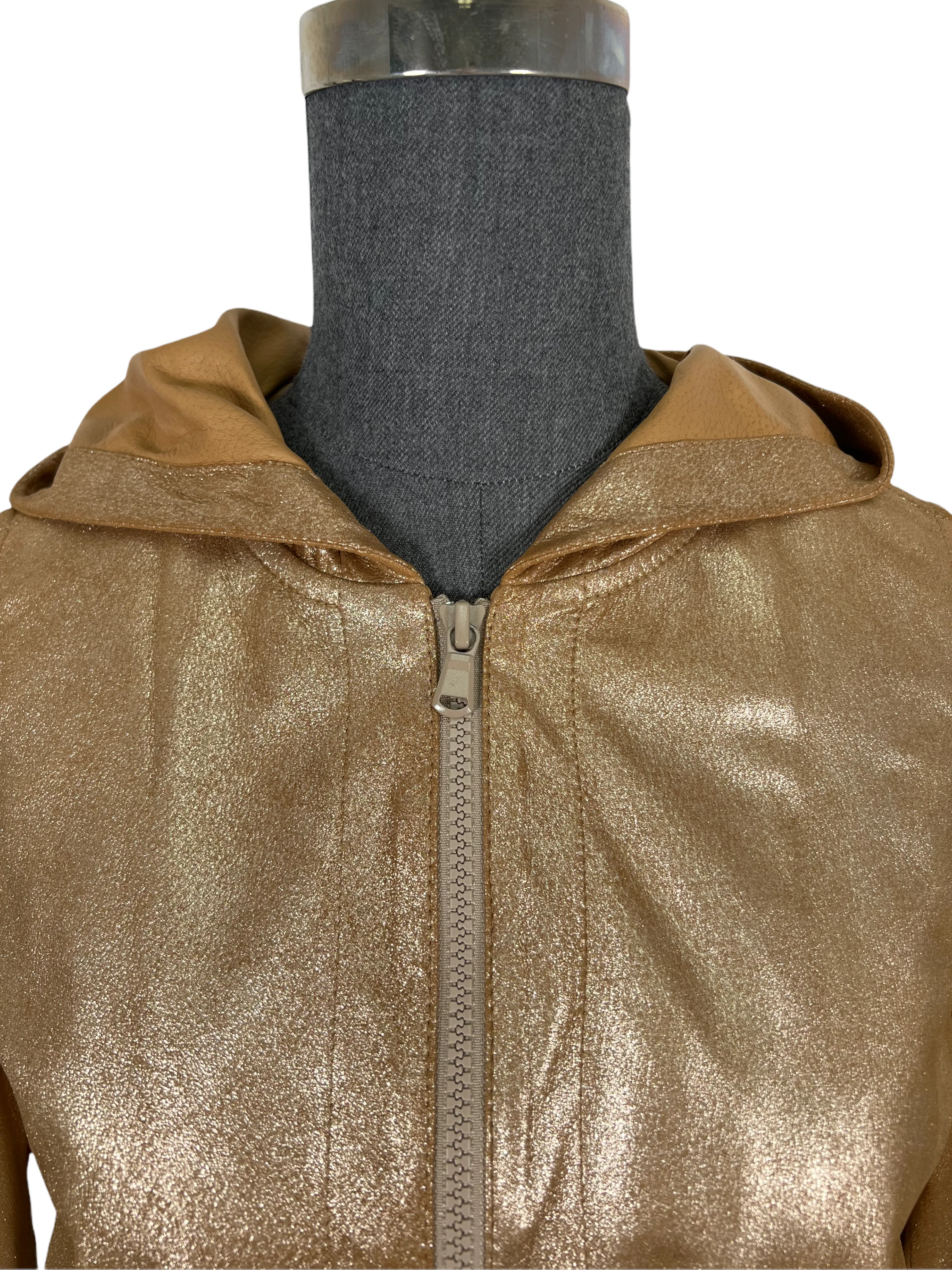 Brunello Cucinelli Metallic Leather Hooded Jacket Size 2