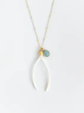 Carved Wishbone and Amazonite Necklace