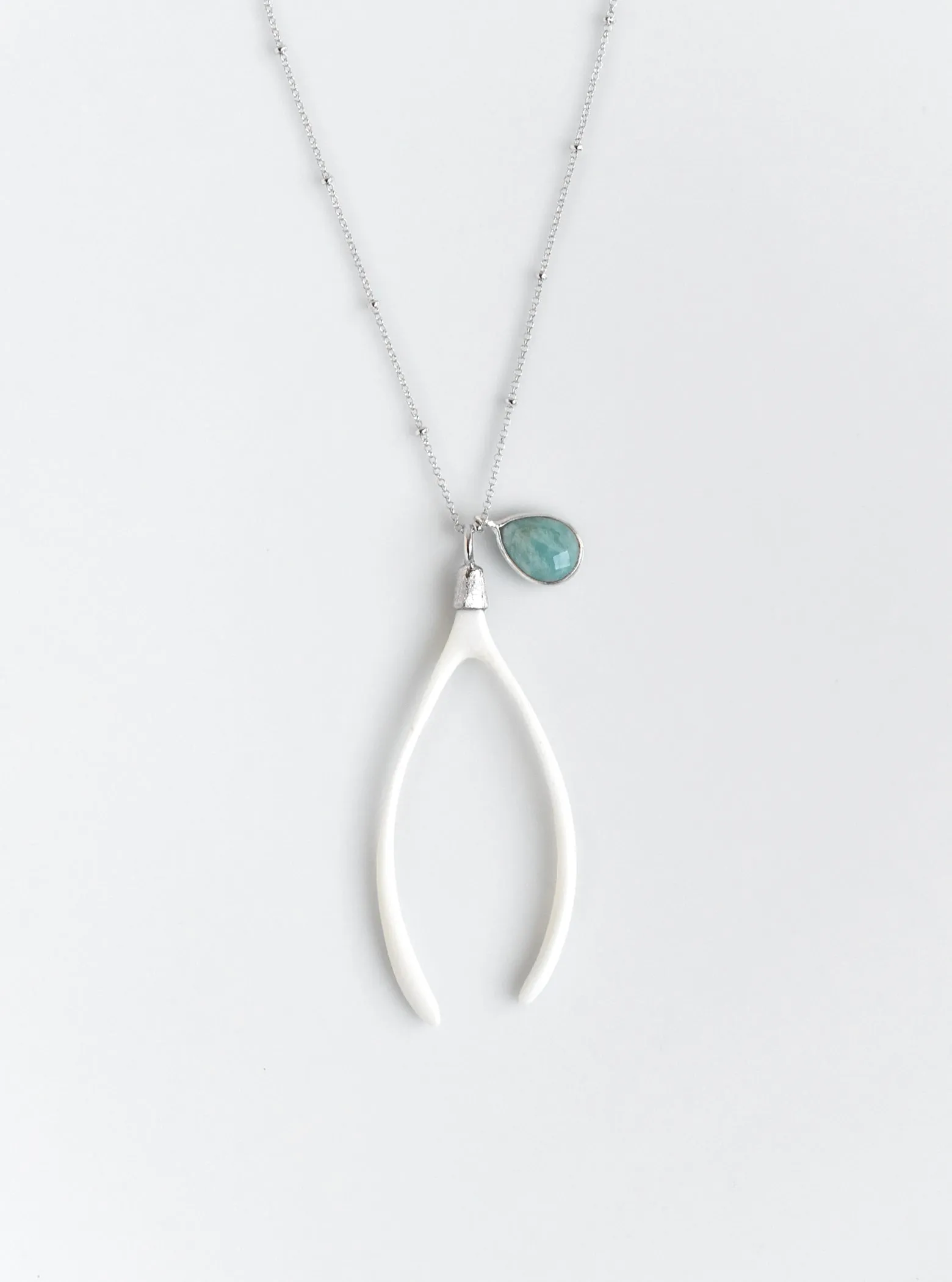 Carved Wishbone and Amazonite Necklace