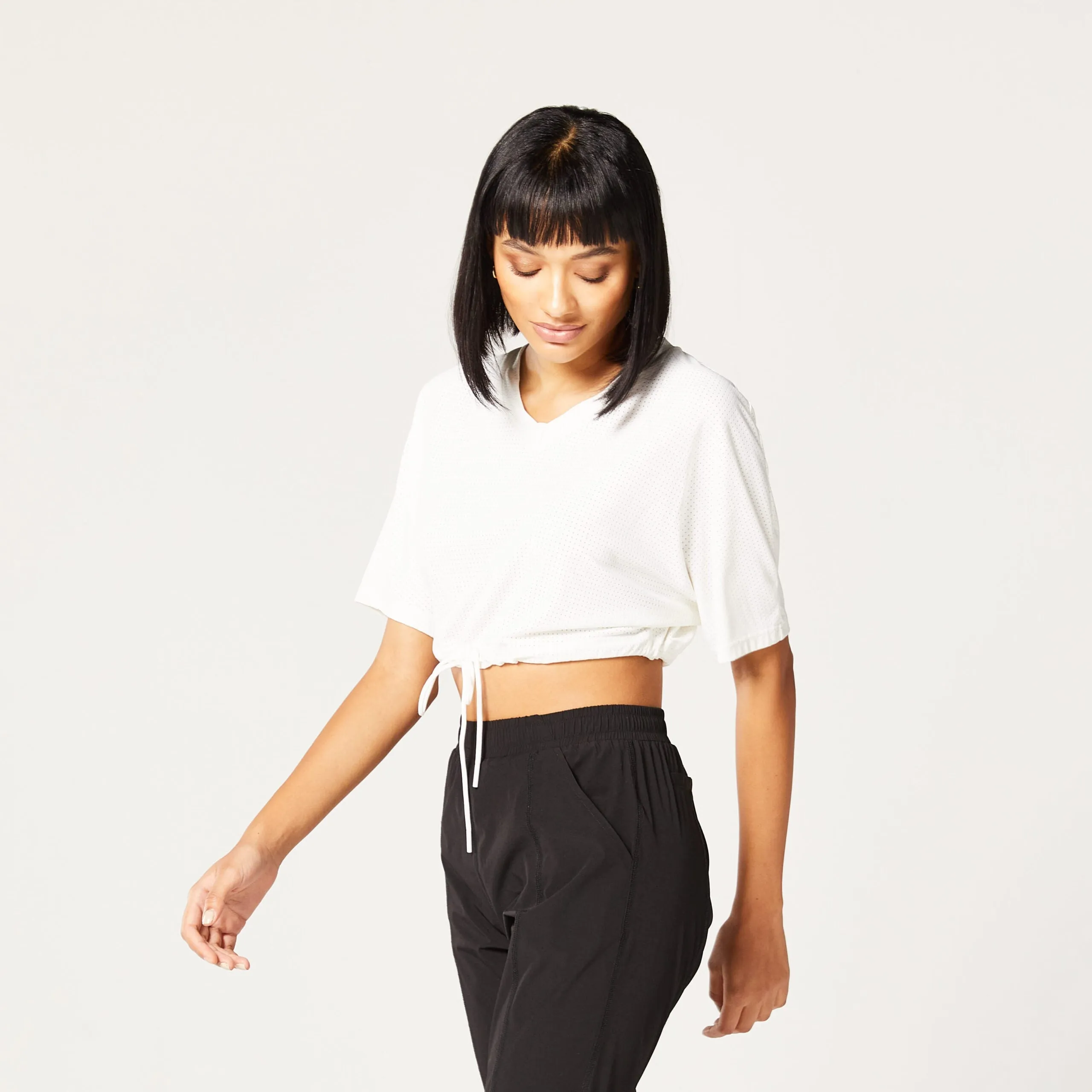 Code Cropped Drawstring Tee - Pearl White