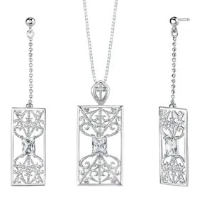 Cubic Zirconia Pendant Earrings Set Sterling Silver