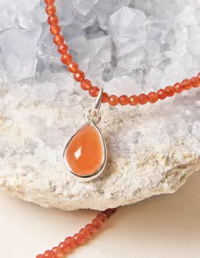 Delicate Carnelian Beaded Pendant Necklace - One of Kind