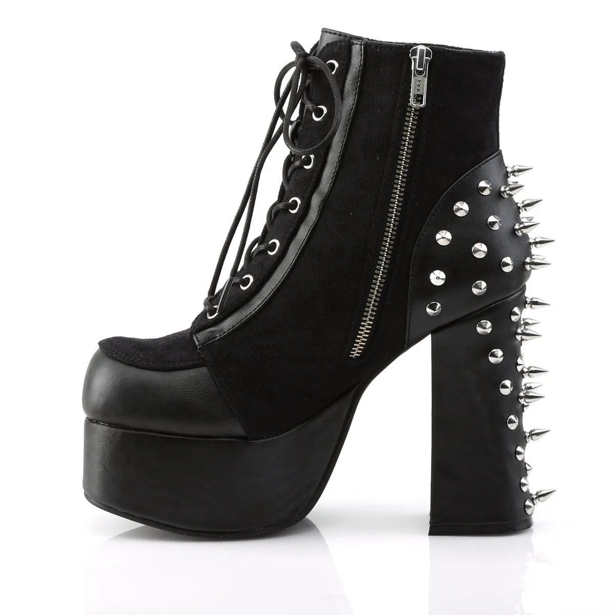 Demonia CHARADE-100 | Black Vegan Leather & Suede Ankle Boots