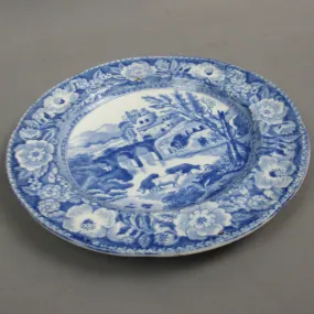 Early Blue & White Ceramic Plate With Cows Grazing Antique Georgian c1810