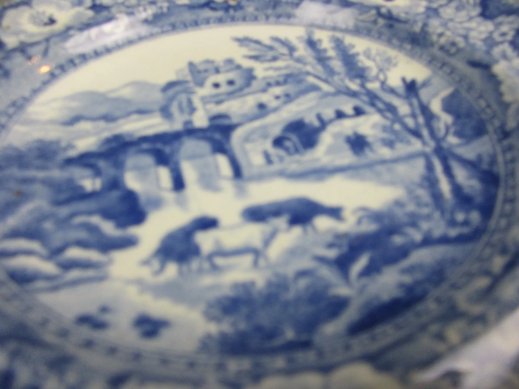 Early Blue & White Ceramic Plate With Cows Grazing Antique Georgian c1810