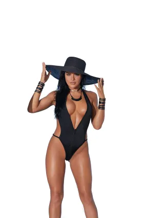 Elegant Moments Lycra Zip Front Halter Neck Monokini