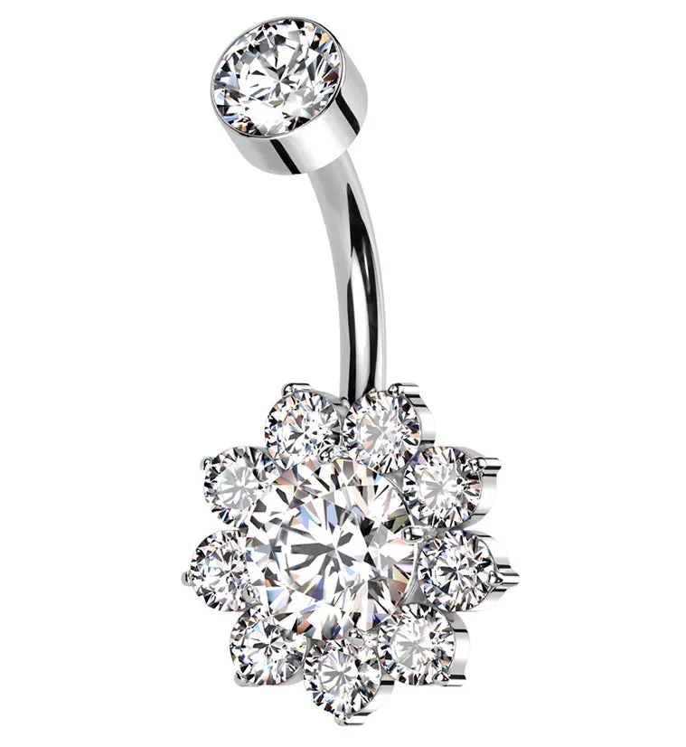 Flora Clear CZ Internally Threaded Titanium Belly Button Ring