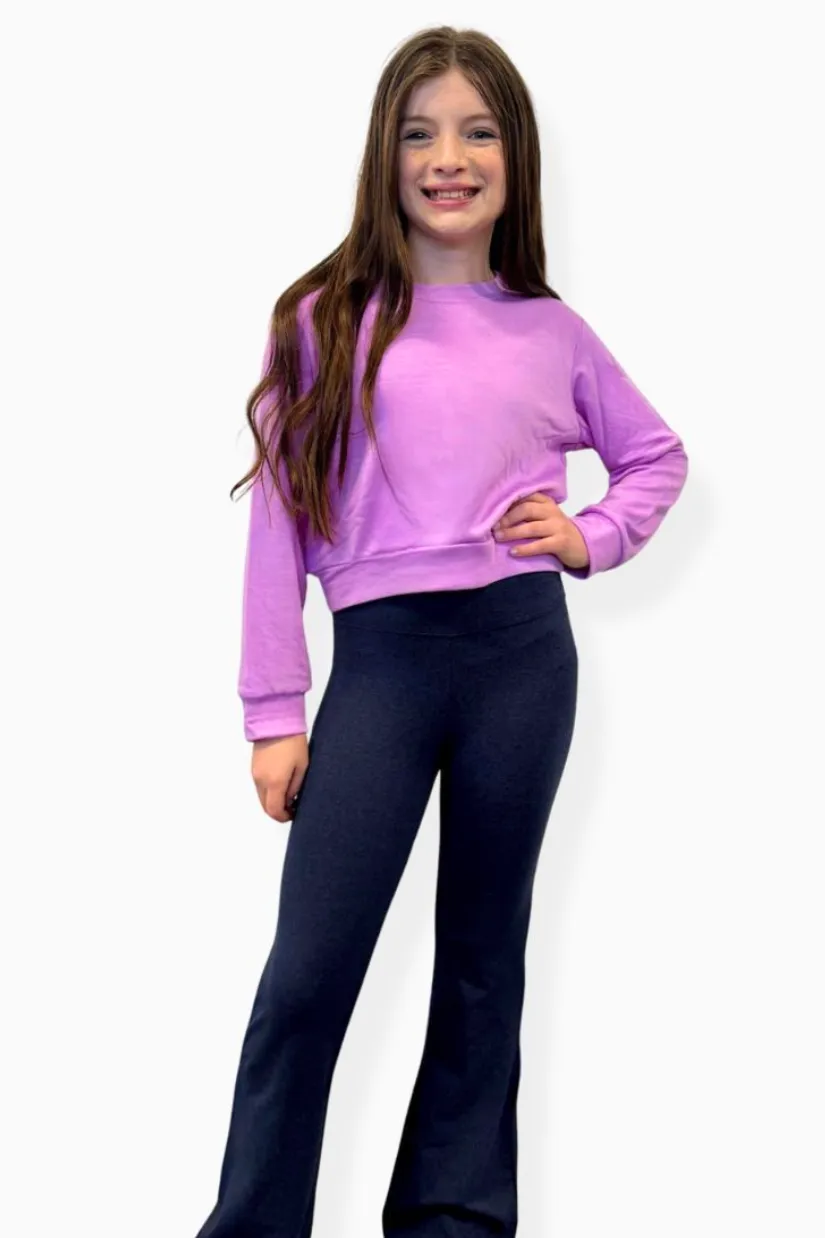 French Terry Cropped Long Sleeve Crew Sweatshirt - Electric Violet