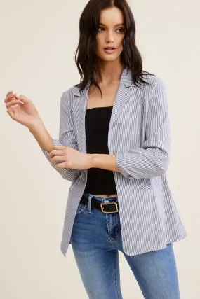 Grey and White Striped Linen Blazer