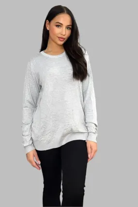 Grey Crystals Embellished Pullover