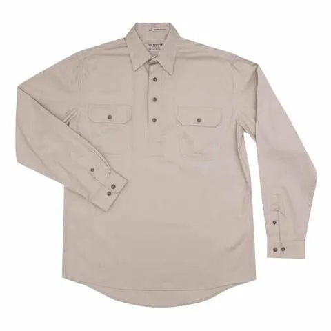 Mens Workshirt - Half Button Cameron - Stone