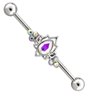 Rainbow Aurora Lotus Stainless Steel Industrial Barbell