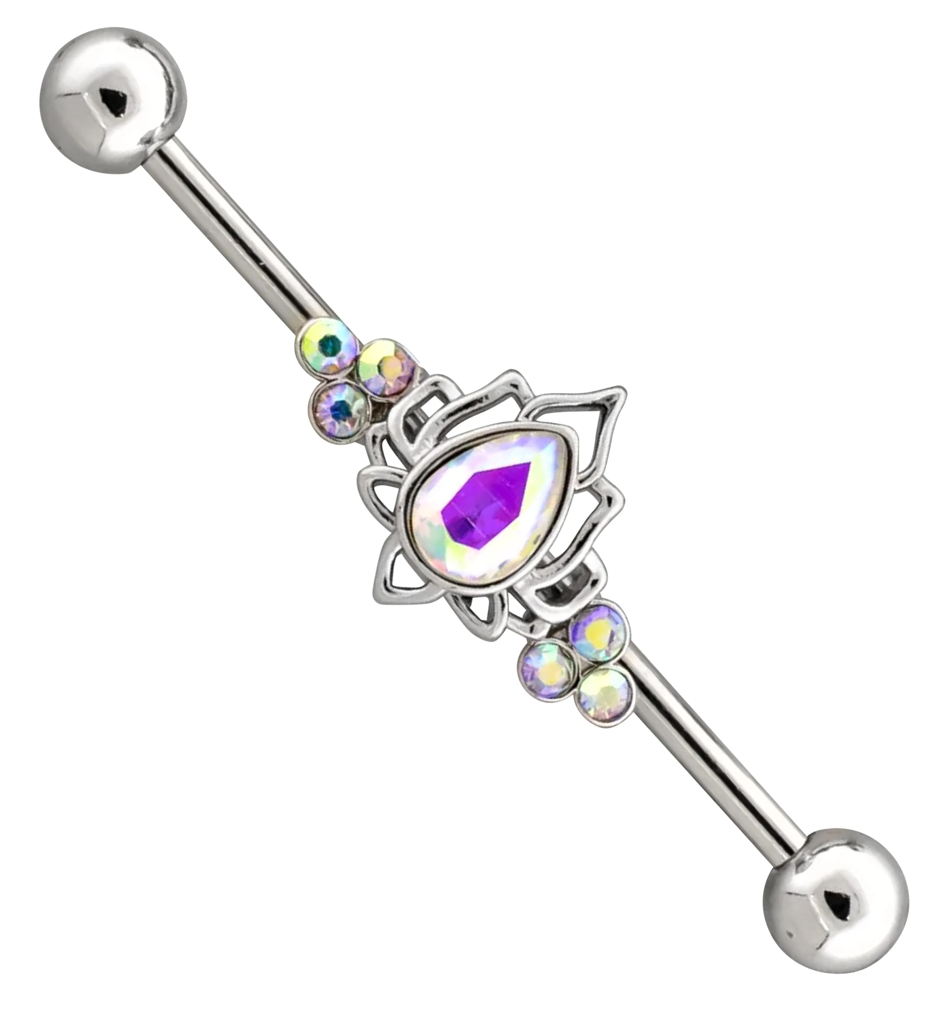 Rainbow Aurora Lotus Stainless Steel Industrial Barbell