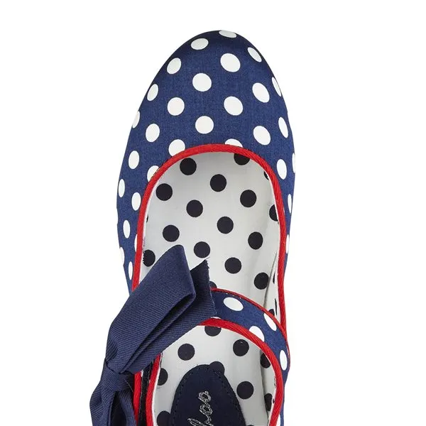 Ruby Shoo Navy Blue Polka Dot Bow Court Shoes