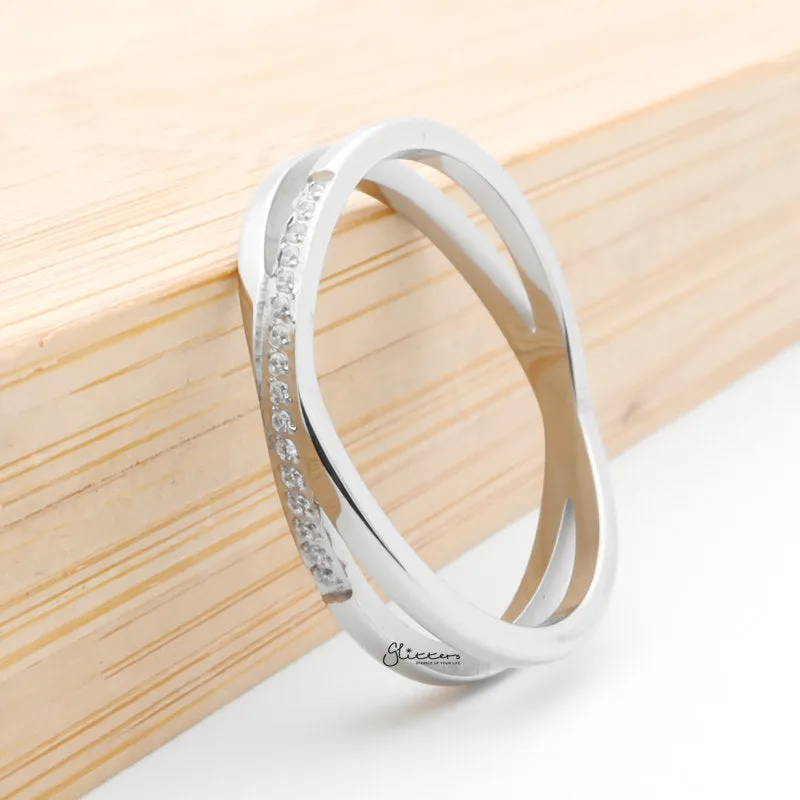 Stainless Steel Criss Cross X Ring - Silver