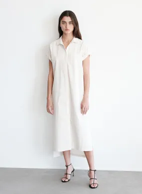 Structured Poplin Rolled Sleeve Midi Shirt Dress in Cream