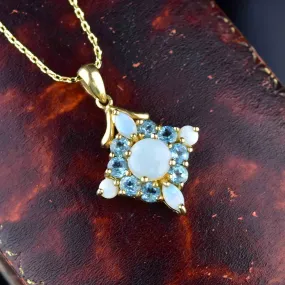 Vintage Blue Topaz Opal Gold Pendant Necklace